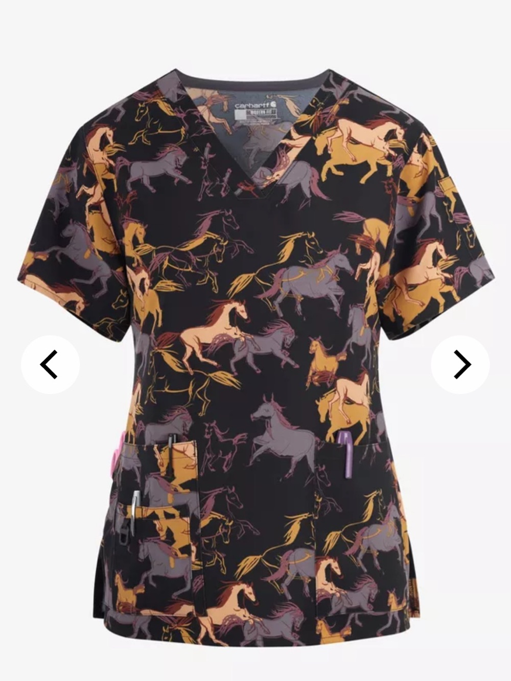 Carhartt Wild Gallop Horses Women's 5-Pocket STRETCH V-Neck Print Scrub Top
NWT